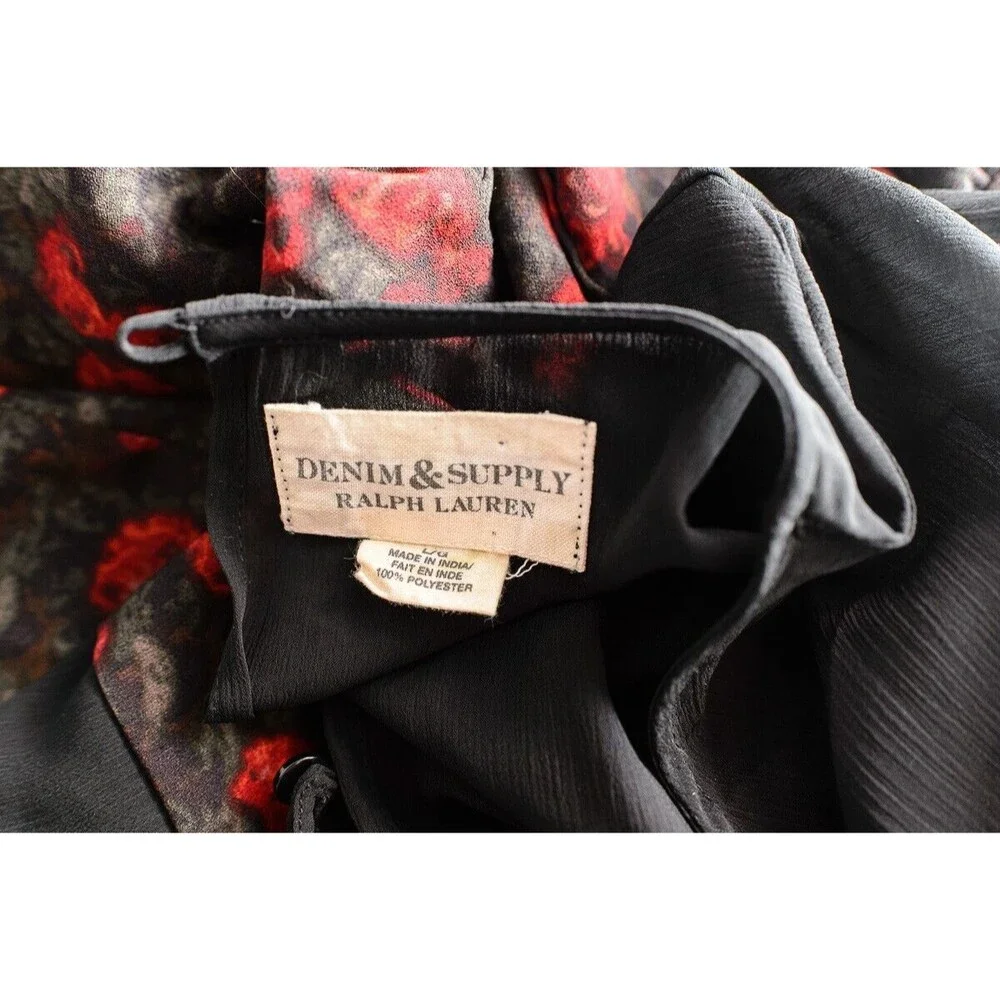 Denim & Supply Ralph Lauren Black rose print mini dress ruffle goth - Picture 3 of 5